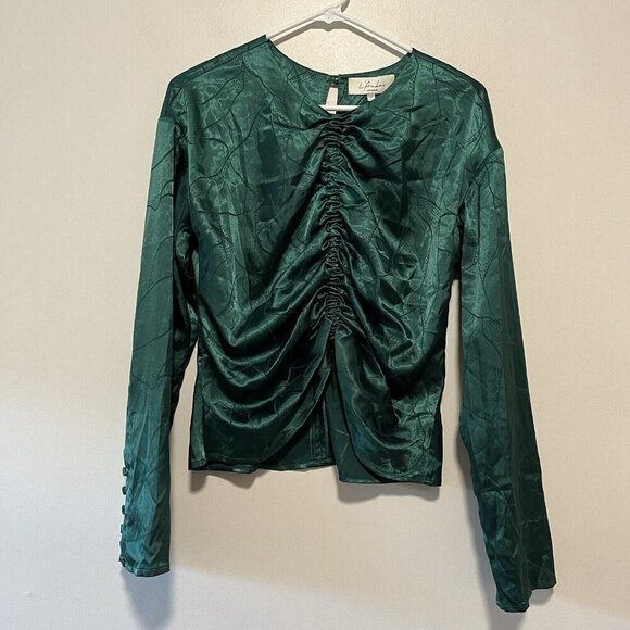 L’Academie The Waylon Satin Ruched Blouse in Rainforest Green Size Small - Picture 3 of 9